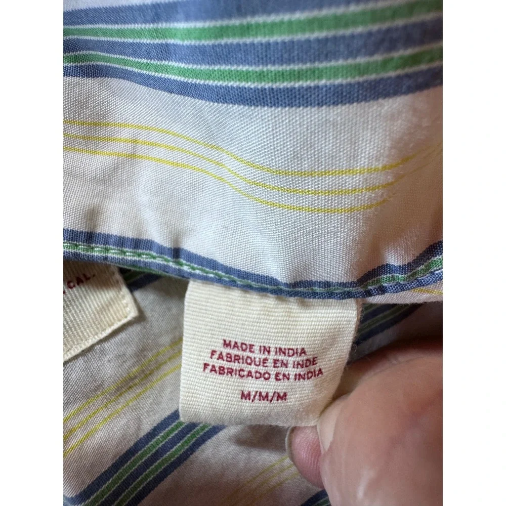 Levis Mens Short Sleeve Button Down Shirt Striped Cotton White Blue Green M